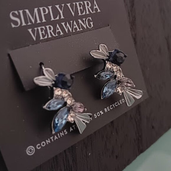 VERA WANG Rocker Chic Gunmetal Blue/Clear/Gray Crystal Drop Earrings**NEW! - Picture 2 of 3